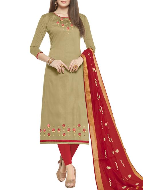 embroidered churidaar suit unstitched suit - 16016373 - Very Small Image - 1