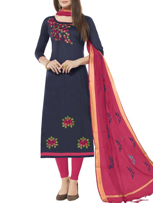 embroidered churidaar suit unstitched suit - 16016374 - Very Small Image - 1