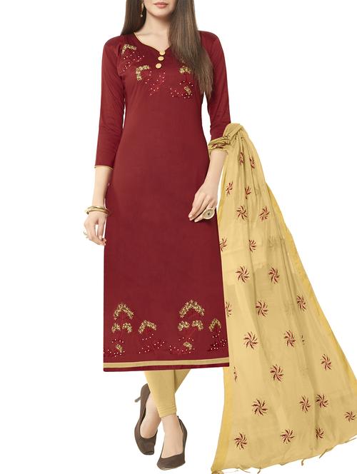 embroidered churidaar suit unstitched suit - 16016375 - Very Small Image - 1