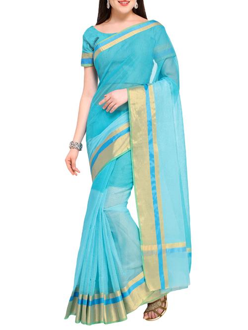 zari work bordered saree with blouse - 16016935 - Very Small Image - 1
