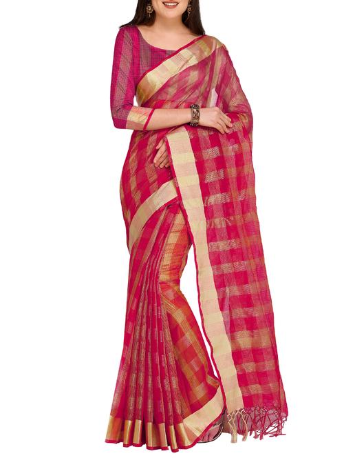 zari checks saree with blouse - 16016936 - Very Small Image - 1