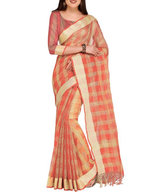 zari checks saree with blouse - 16016937 - Very Small Image - 1