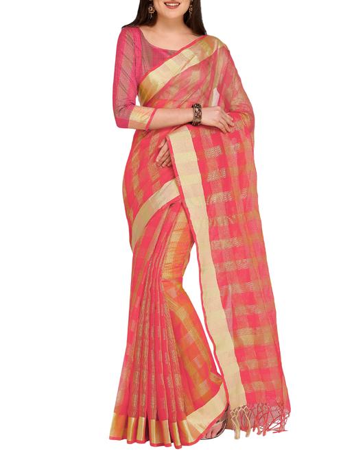 zari checks saree with blouse - 16016938 - Very Small Image - 1