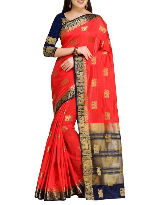red silk saree with blouse - 16016942 - Very Small Image - 1