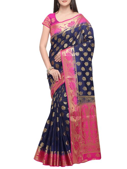 zari woven saree with blouse - 16016963 - Very Small Image - 1