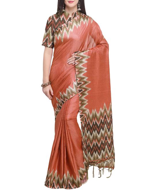 chevron printed saree with blouse - 16016982 - Very Small Image - 1