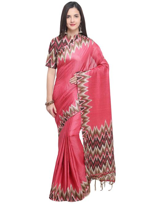 chevron printed saree with blouse - 16016983 - Very Small Image - 1