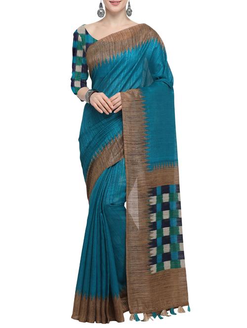 ckeck print saree with blouse - 16016991 - Very Small Image - 1