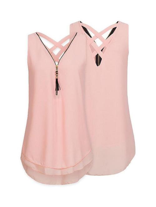 criss cross back zipper detail high low top - 16017626 - Very Small Image - 1