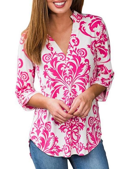 damask print curved hem tunic - 16017639 - Very Small Image - 1