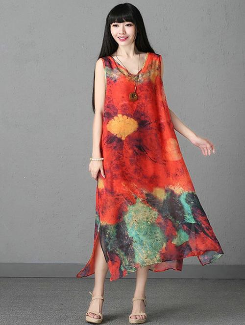 side slit abstract a-line dress - 16017695 - Very Small Image - 1