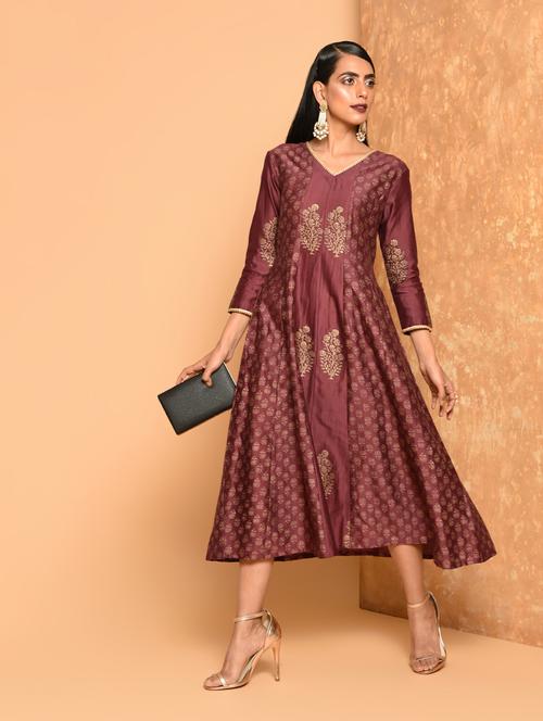 anarkali block print dress - 16017711 - Very Small Image - 1
