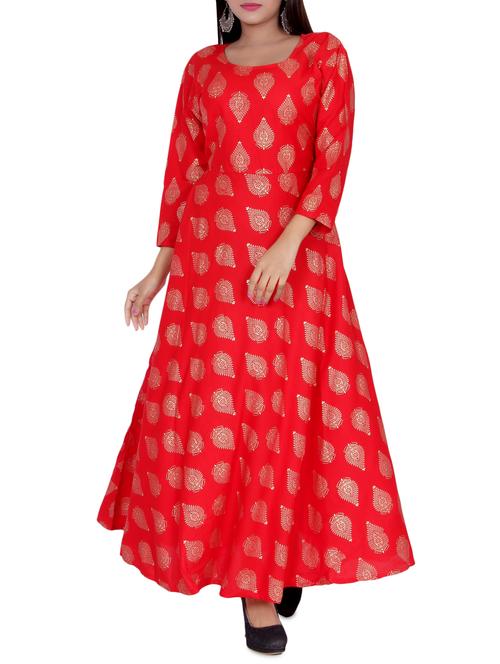 foil print flared kurta - 16017774 - Very Small Image - 1
