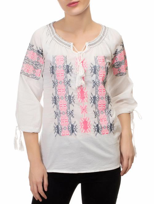 embroidered tie up top - 16018321 - Very Small Image - 1