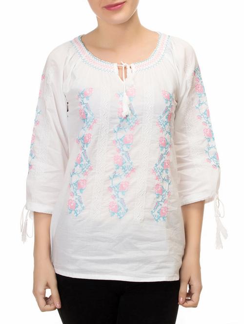 embroidered tie up top - 16018329 - Very Small Image - 1