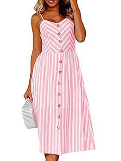 striped button up a-line dress - 16019224 - Very Small Image - 1