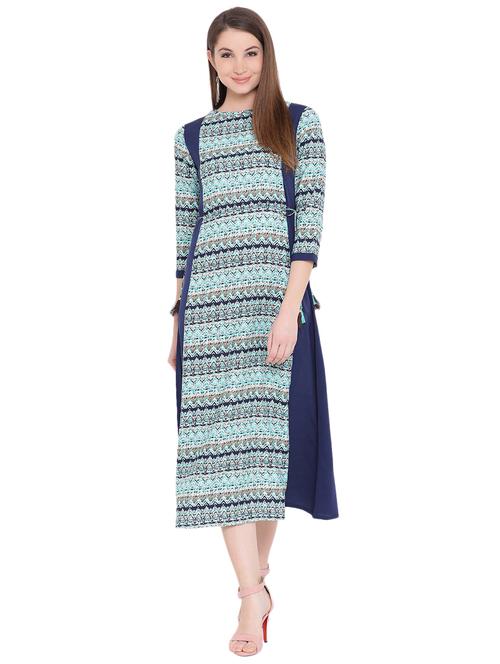 a-line printed dress with tassels - 16019342 - Very Small Image - 1