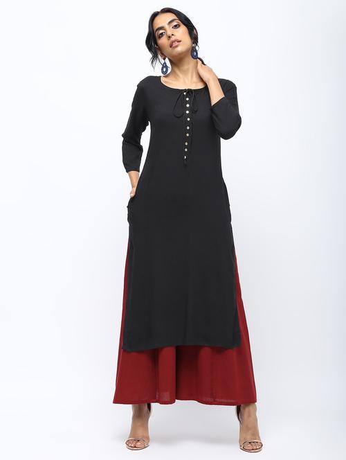 solid placket detail straight kurta - 16019697 - Very Small Image - 1