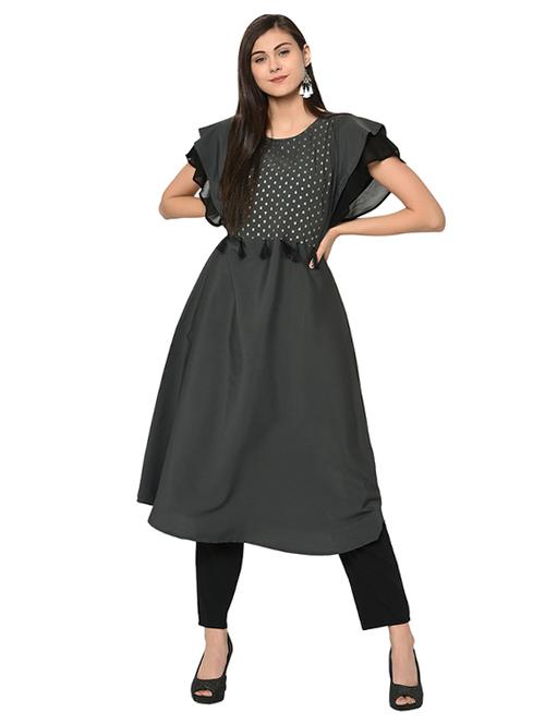 foil printed a-line kurta with pant set - 16019780 - Very Small Image - 1