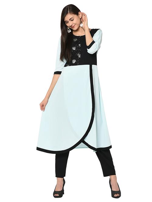 foil printed overlap kurta with pant set - 16019781 - Very Small Image - 1