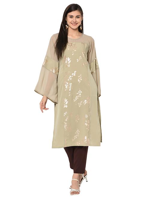 foil printed flared sleeved kurta with pant set - 16019784 - Very Small Image - 1