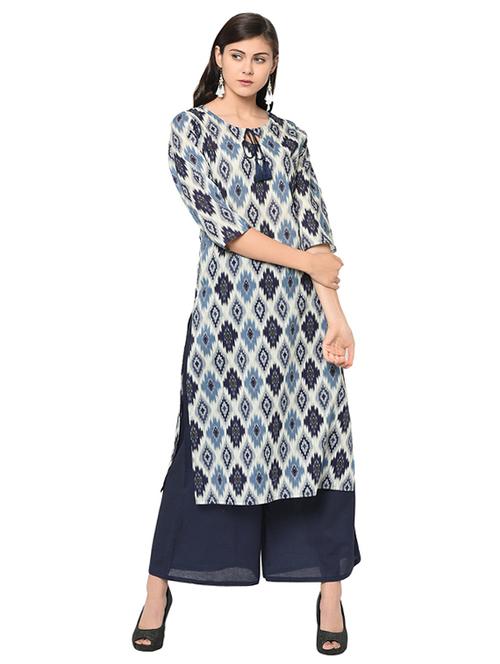 ikat printed kurta with solid pant set - 16019826 - Very Small Image - 1