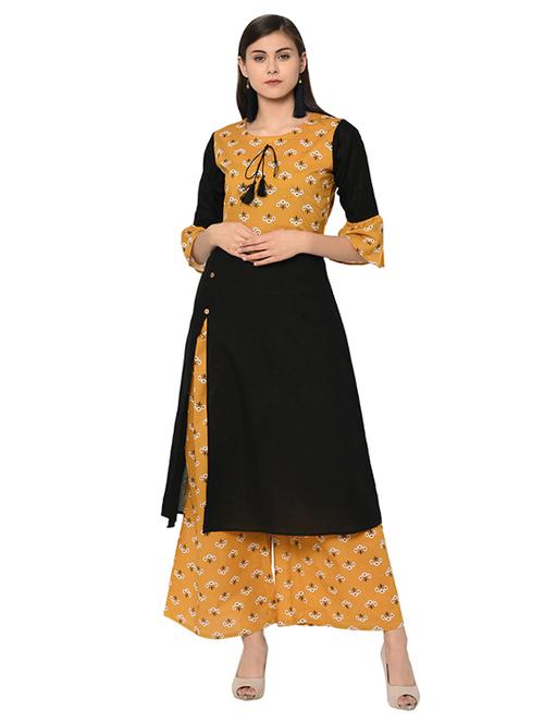 floral contrast detail kurta with palazzo set - 16019834 - Very Small Image - 1