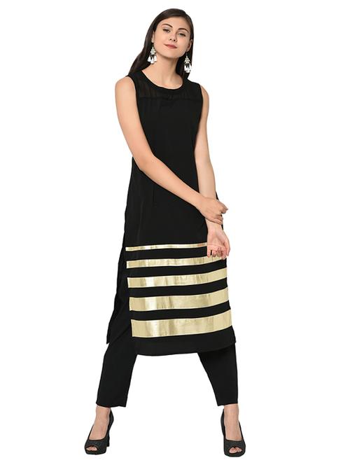 contrast work kurta with pant set - 16019835 - Very Small Image - 1