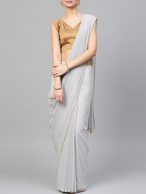 pearl lace border saree with blouse - 16021392 - Very Small Image - 1