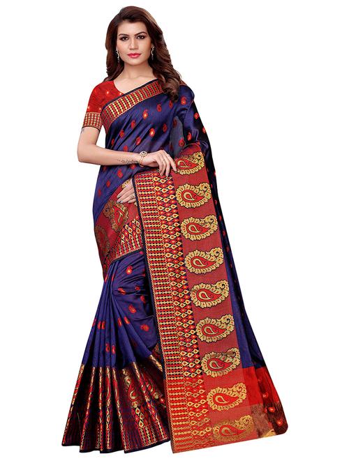 paisley zari motif woven saree with blouse - 16021396 - Very Small Image - 1