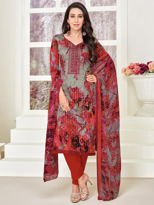 embroidered printed unstitched suit - 16021433 - Very Small Image - 1