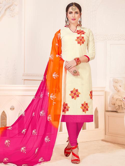 embroidered churidaar suits unstitched suit - 16021455 - Very Small Image - 1
