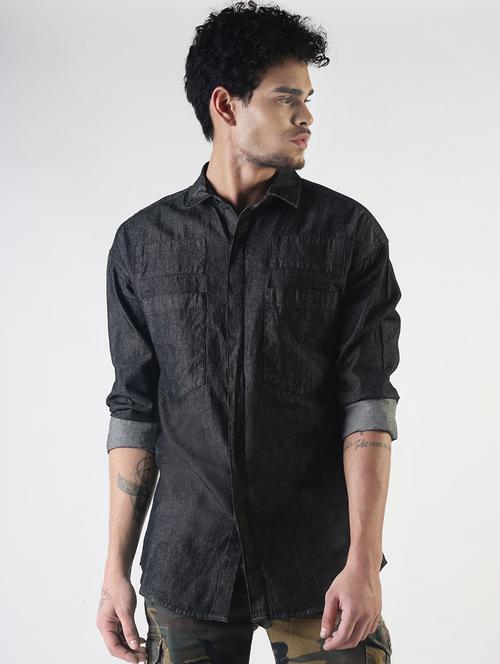 grey solid casual shirt - 16021657 - Very Small Image - 1