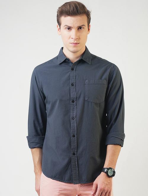 grey solid casual shirt - 16021699 - Very Small Image - 1