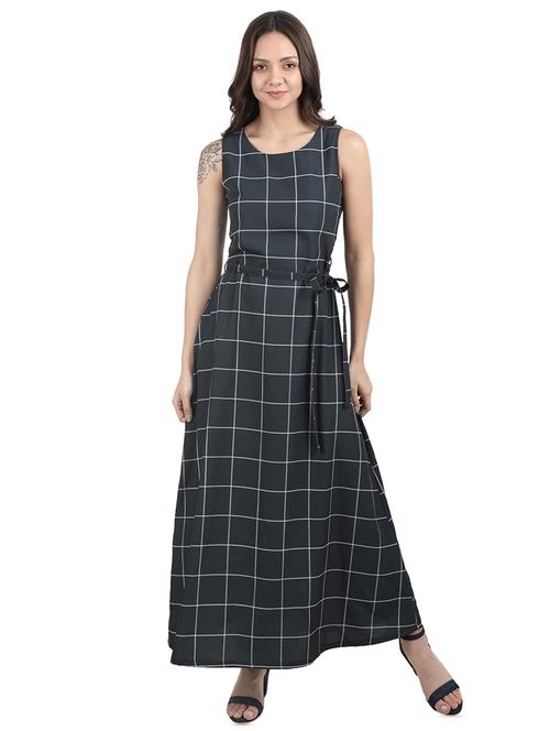 tie up grid pattern maxi dress - 16023153 - Very Small Image - 1