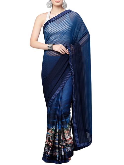 abstract printed half & half saree with blouse - 16024774 - Very Small Image - 1