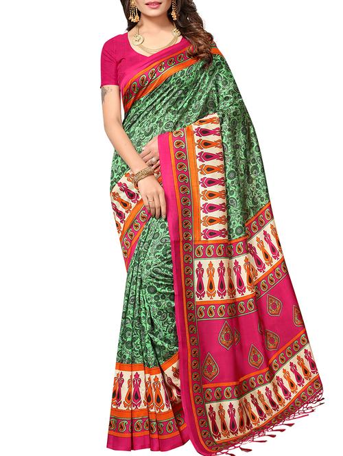 kalamkari green mysore silk saree with blouse - 16024779 - Very Small Image - 1