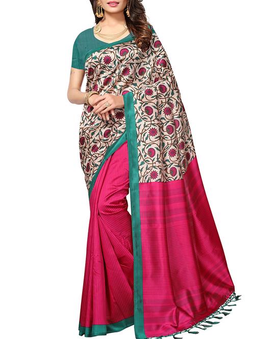 floral pink mysore silk saree with blouse - 16024780 - Very Small Image - 1