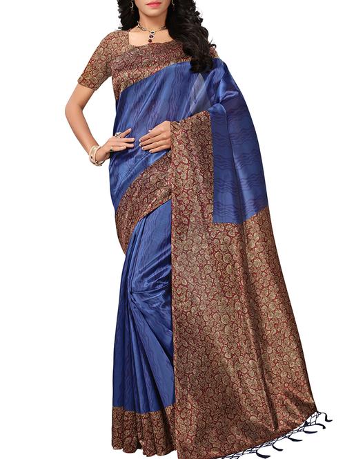 paisley border blue mysore silk saree with blouse - 16024785 - Very Small Image - 1