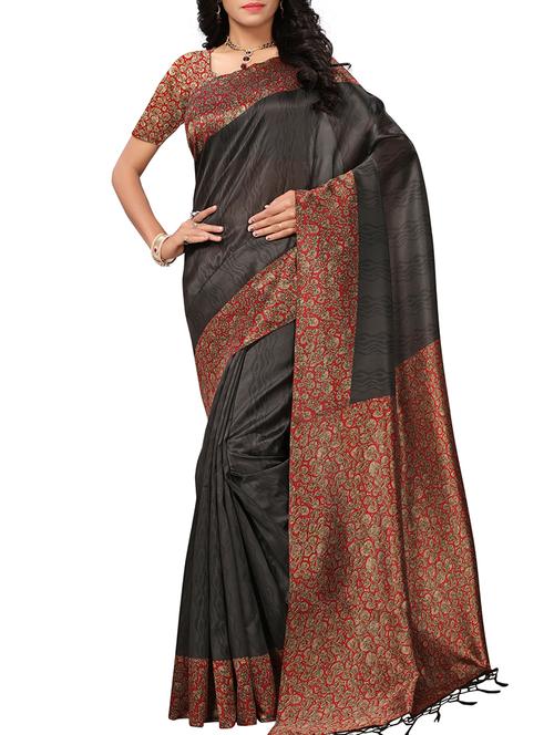 paisley border black mysore silk saree with blouse - 16024786 - Very Small Image - 1