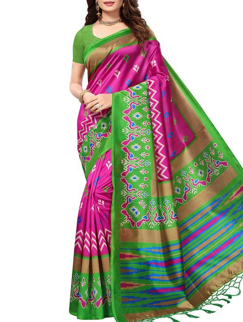 ikat pink mysore silk saree with blouse - 16024796 - Very Small Image - 1
