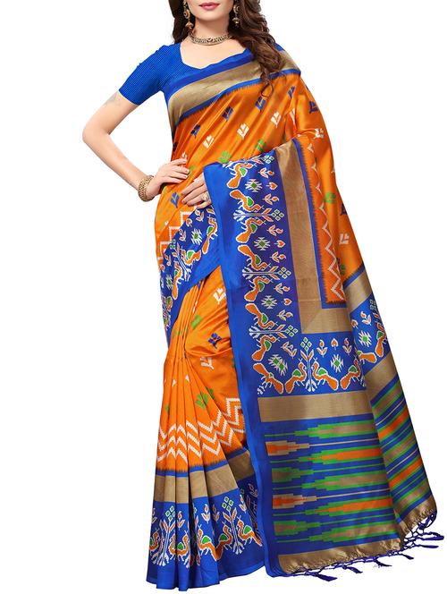 ikat orange mysore silk saree with blouse - 16024798 - Very Small Image - 1
