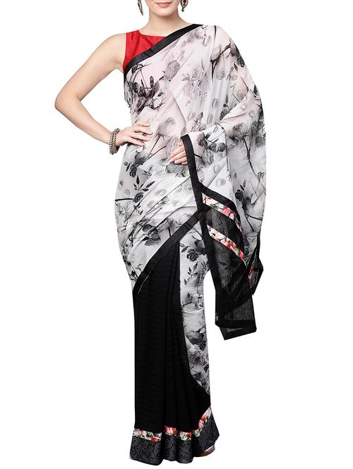digital floral printed saree with blouse - 16024810 - Very Small Image - 1