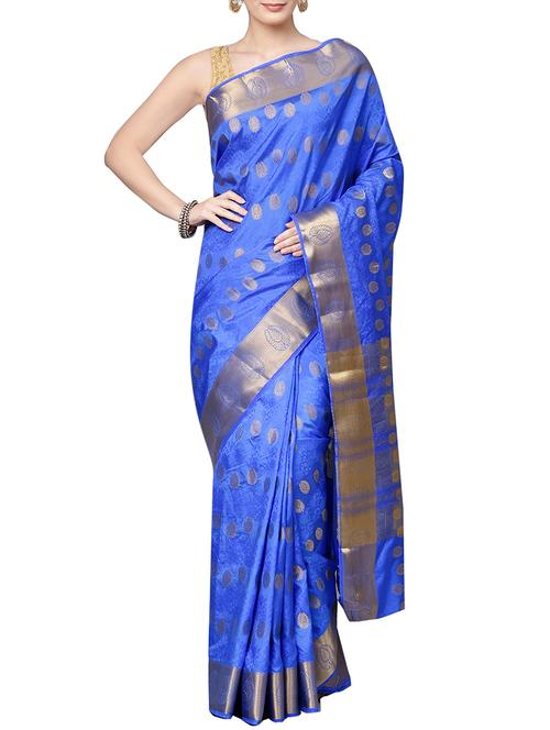 ethnic zari motif woven saree with blouse - 16024815 - Very Small Image - 1