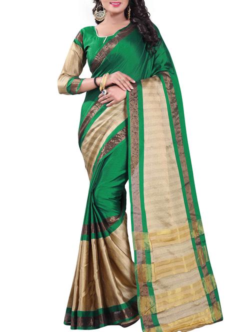 contrast zari border banarasi saree with blouse - 16024936 - Very Small Image - 1