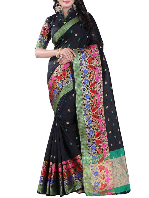 zari motif woven saree with blouse - 16025034 - Very Small Image - 1