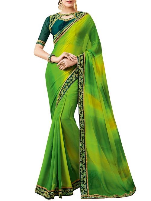 embroidered border ombre saree with blouse - 16025077 - Very Small Image - 1