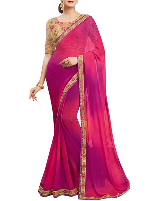embroidered border ombre saree with blouse - 16025079 - Very Small Image - 1
