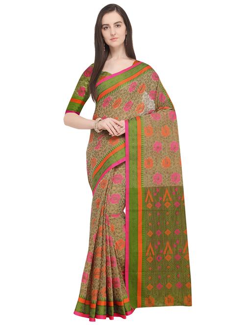 floral zari motif banarasi saree with blouse - 16025092 - Very Small Image - 1