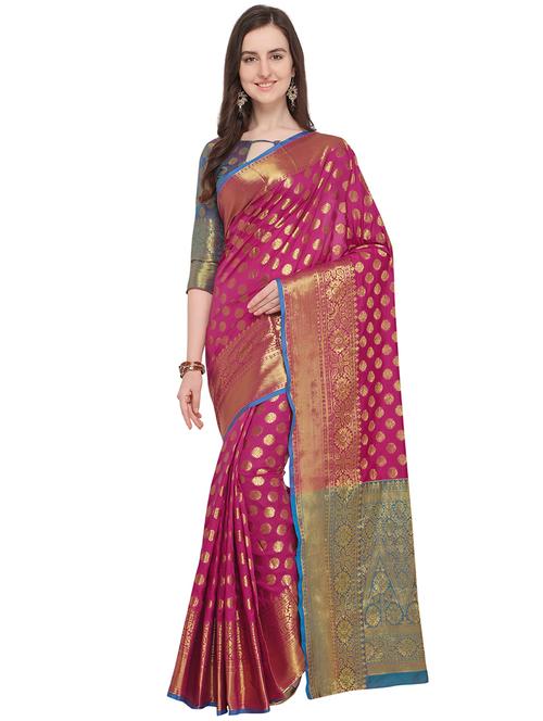 ethnic zari motif banarasi saree with blouse - 16025099 - Very Small Image - 1